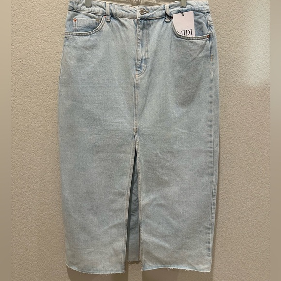 Stradivarius Midi Denim Skirt  Light Blue - Picture 1 of 4